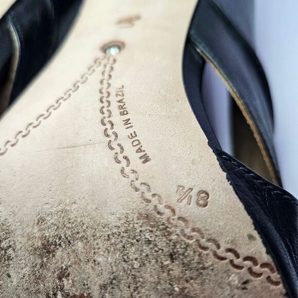 Corso Como Black Leather Draped Ruched Soft Zip Back Pumps Peep Toe Booties 8.5 - Picture 10 of 11